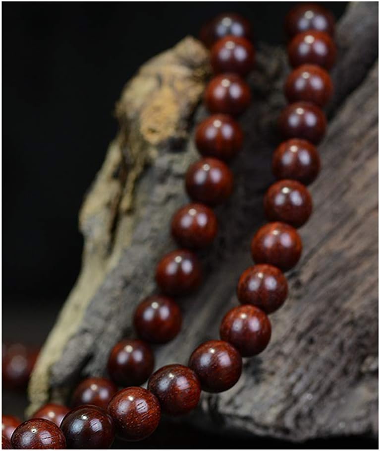 JAJAFOOK 6/8/10/12mm Unisex Mala Traditional 108 Beads Natural Red Sandalwood Bracelet Buddhist Meditation Prayer Beads Mala Necklace