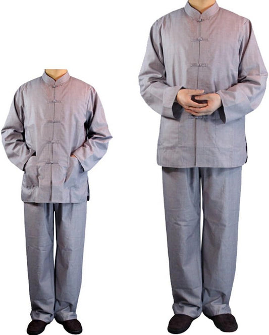 ZooBoo Monk Buddhist Costume Robes Chinese Traditional Buddha Shaolin Martial Art Stand-collar Wushu Cultural Suits Gray