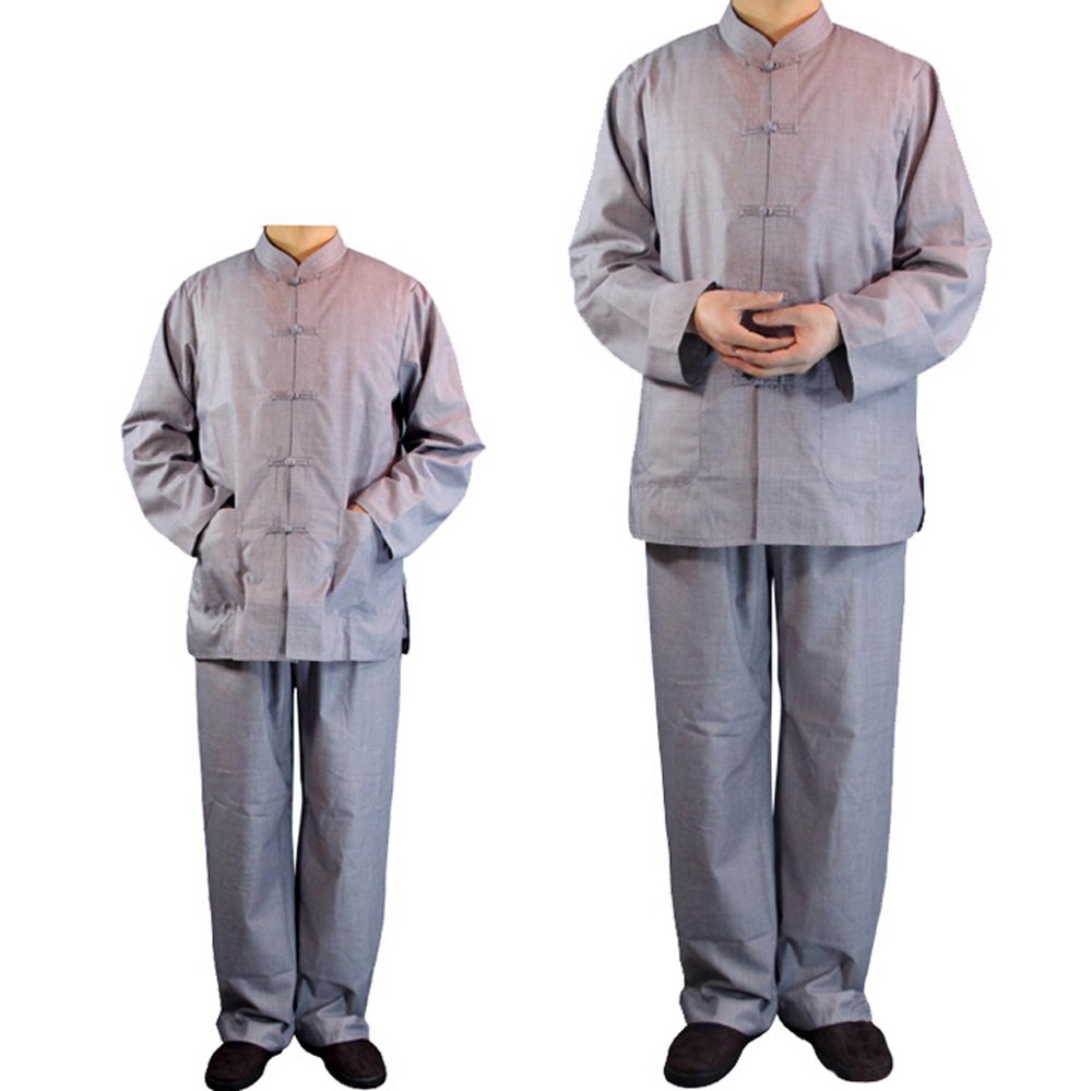 ZooBoo Monk Buddhist Costume Robes Chinese Traditional Buddha Shaolin Martial Art Stand-collar Wushu Cultural Suits Gray