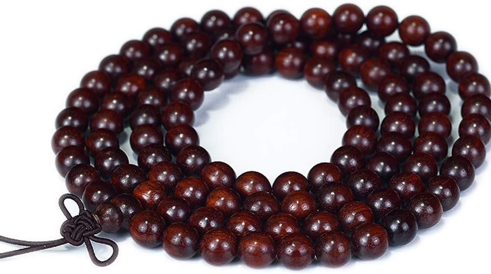JAJAFOOK 6/8/10/12mm Unisex Mala Traditional 108 Beads Natural Red Sandalwood Bracelet Buddhist Meditation Prayer Beads Mala Necklace