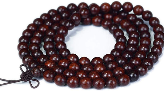 JAJAFOOK 6/8/10/12mm Unisex Mala Traditional 108 Beads Natural Red Sandalwood Bracelet Buddhist Meditation Prayer Beads Mala Necklace
