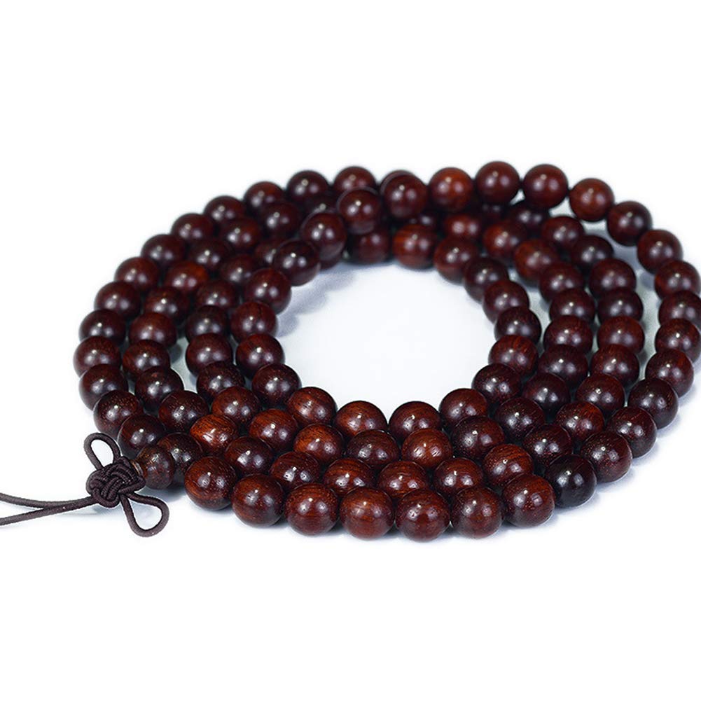 JAJAFOOK 6/8/10/12mm Unisex Mala Traditional 108 Beads Natural Red Sandalwood Bracelet Buddhist Meditation Prayer Beads Mala Necklace