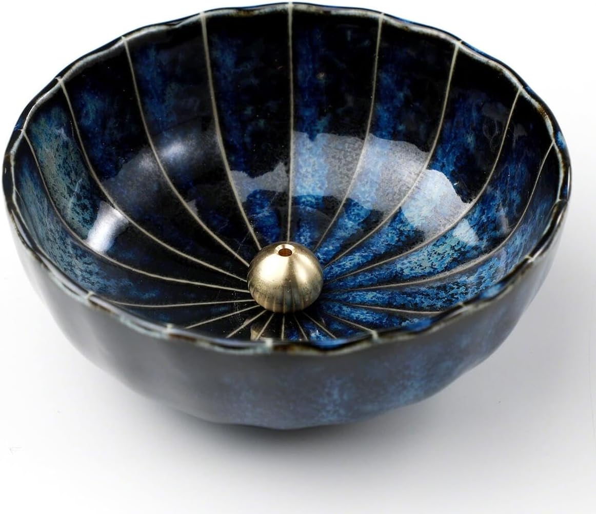 Gift Set: Sandalwood Incense Sticks & Navy Blue Lotus Holder by Asayu Japan