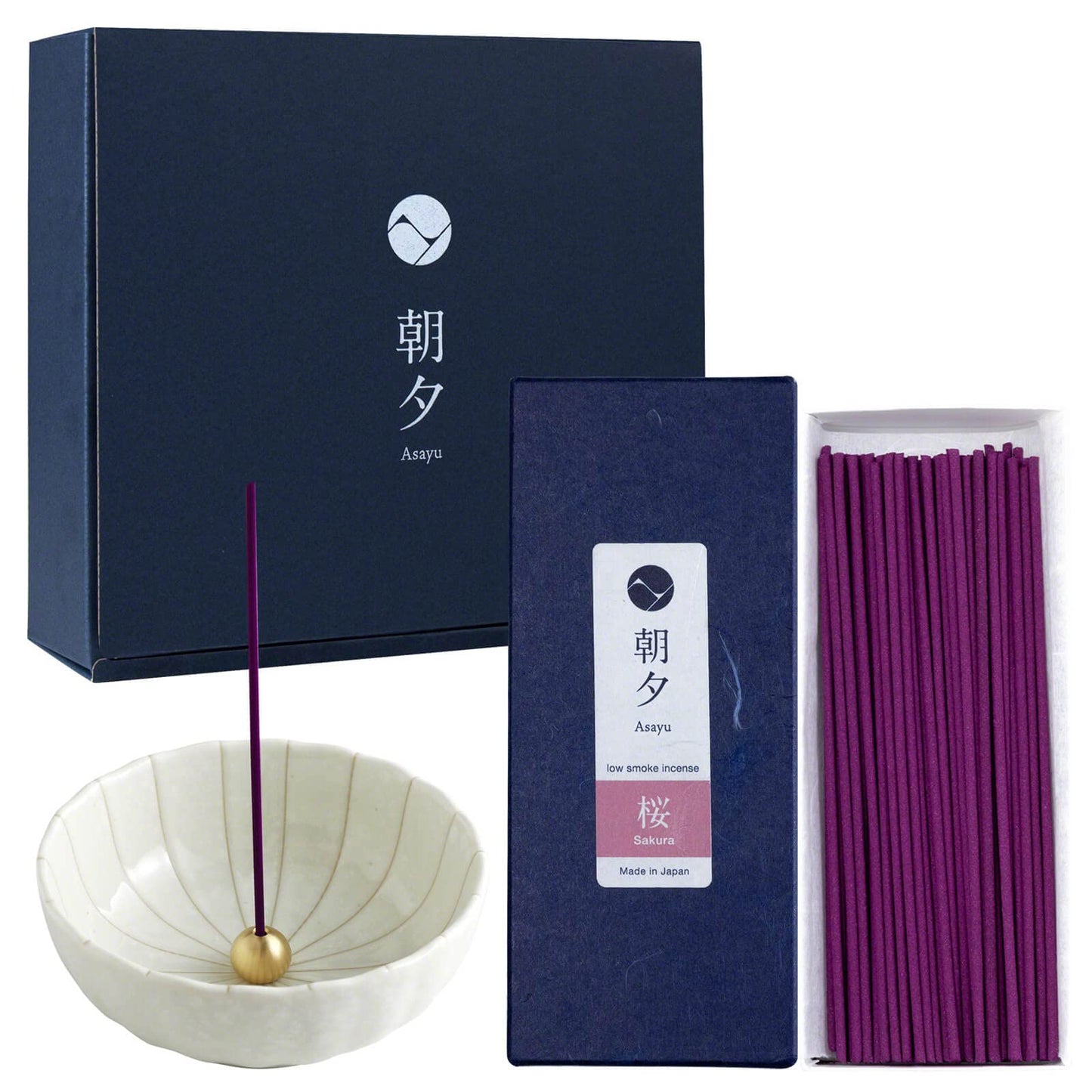 Gift Set: Sandalwood Incense Sticks & Navy Blue Lotus Holder by Asayu Japan