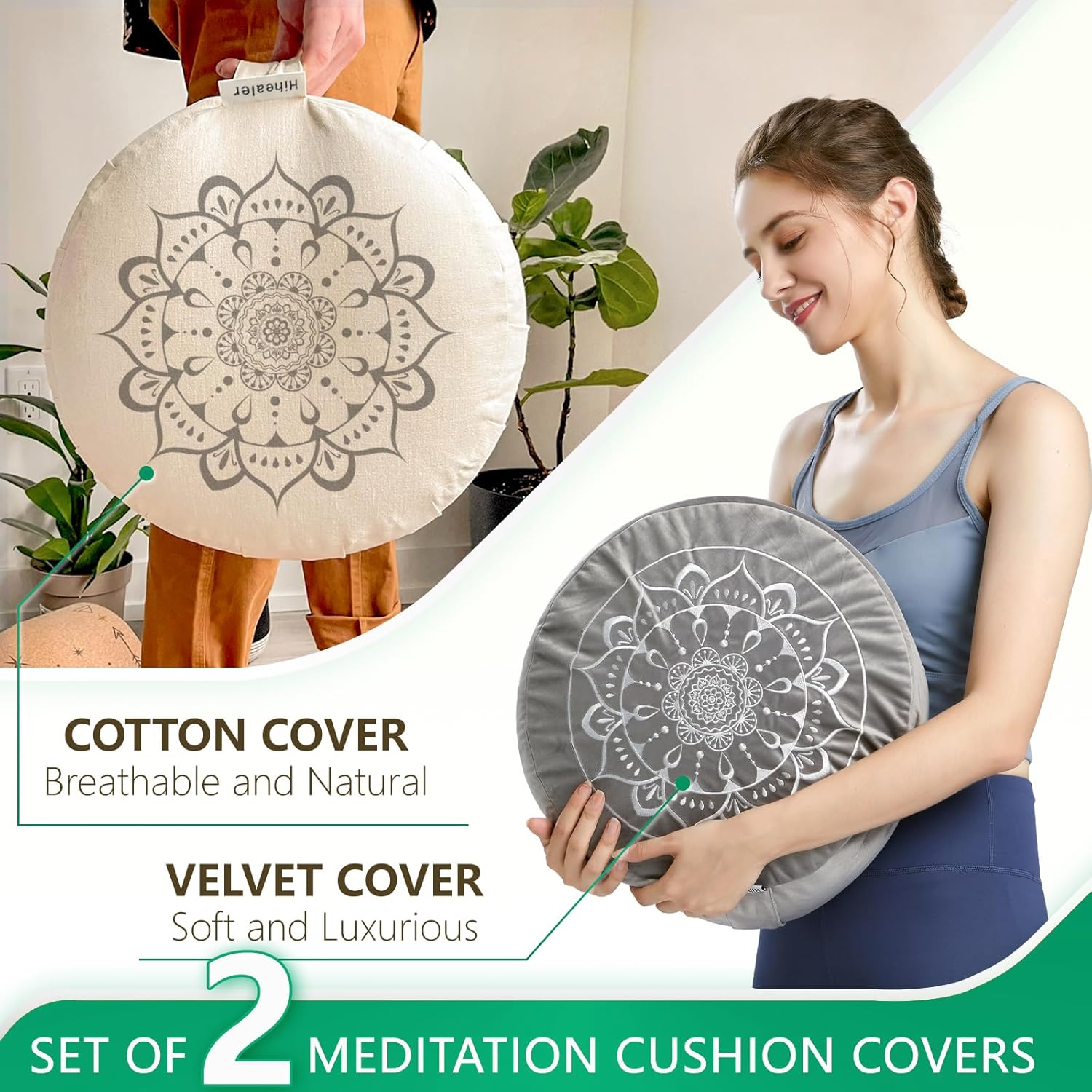 Hihealer Meditation Cushion, Traditional Tibetan Meditation Pillow Velvet Cover - Large Floor Cushion Seating for Adults - Yoga Buckwheat Bolster for Women、Moms