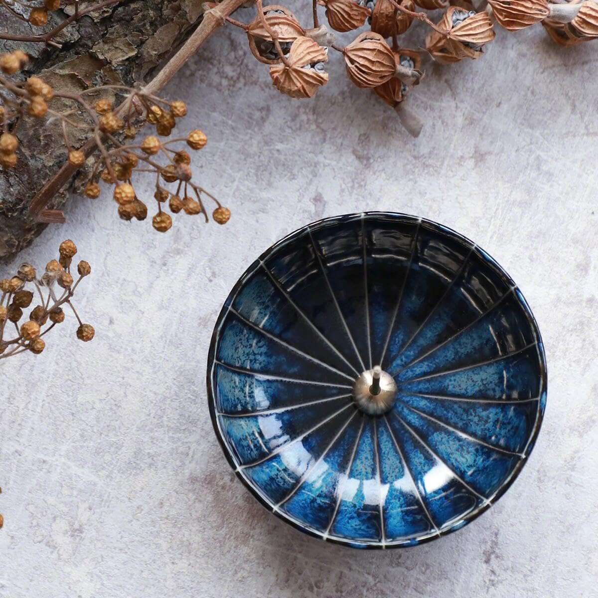 Gift Set: Sandalwood Incense Sticks & Navy Blue Lotus Holder by Asayu Japan