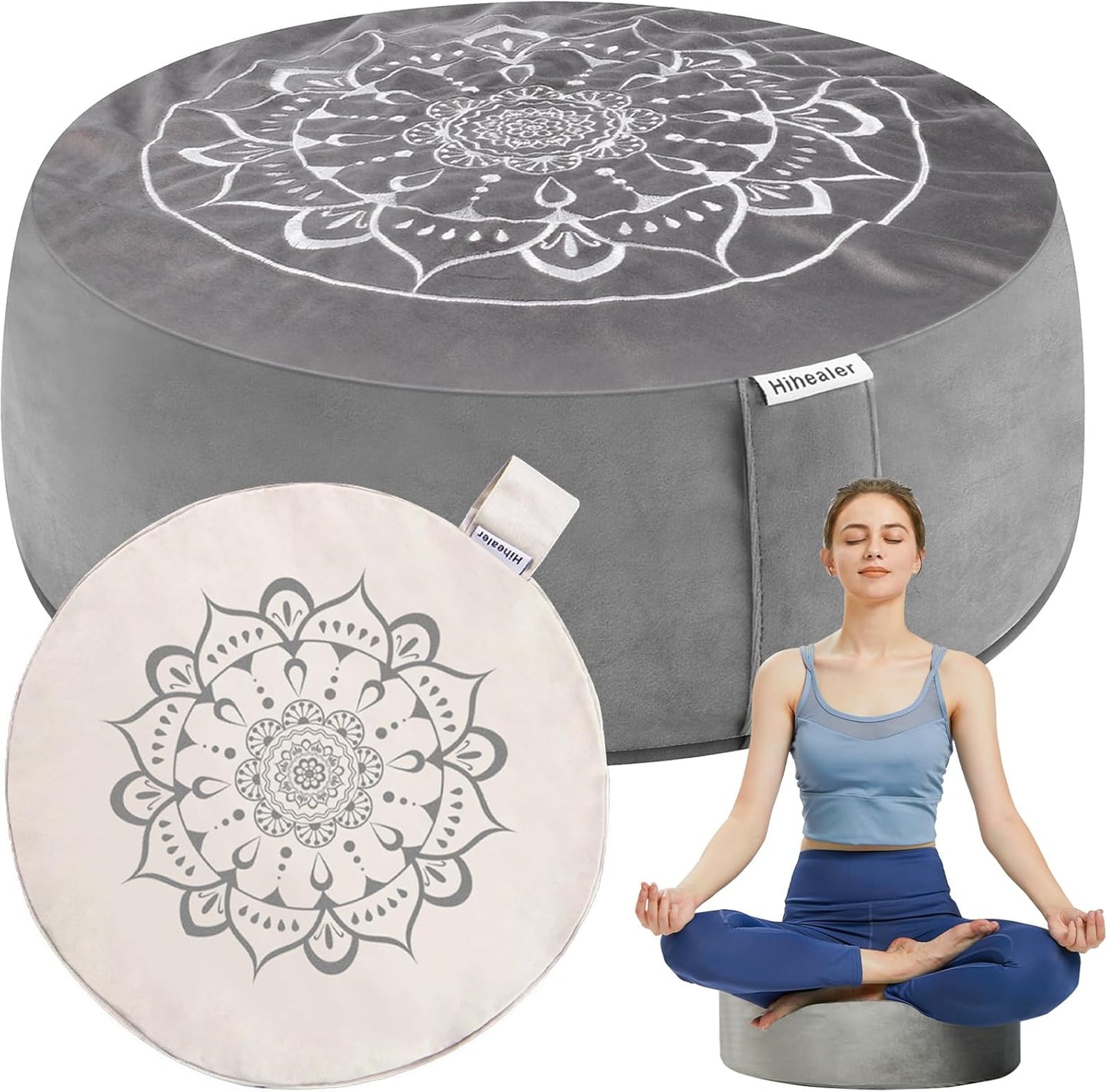 Hihealer Meditation Cushion, Traditional Tibetan Meditation Pillow Velvet Cover - Large Floor Cushion Seating for Adults - Yoga Buckwheat Bolster for Women、Moms