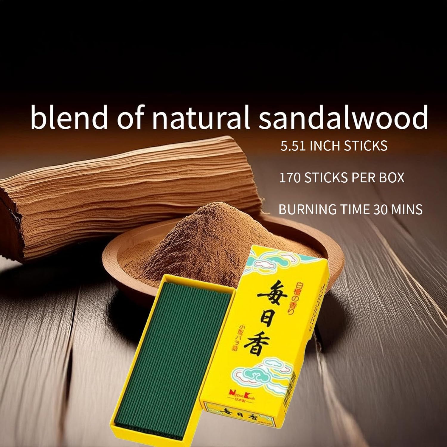 【MAINICHIKOU Morning Star Incense-Sticks】 Sandalwood 170sticks, 5.51in,Meditation, Zen, Yoga,Japanese Quality Incense