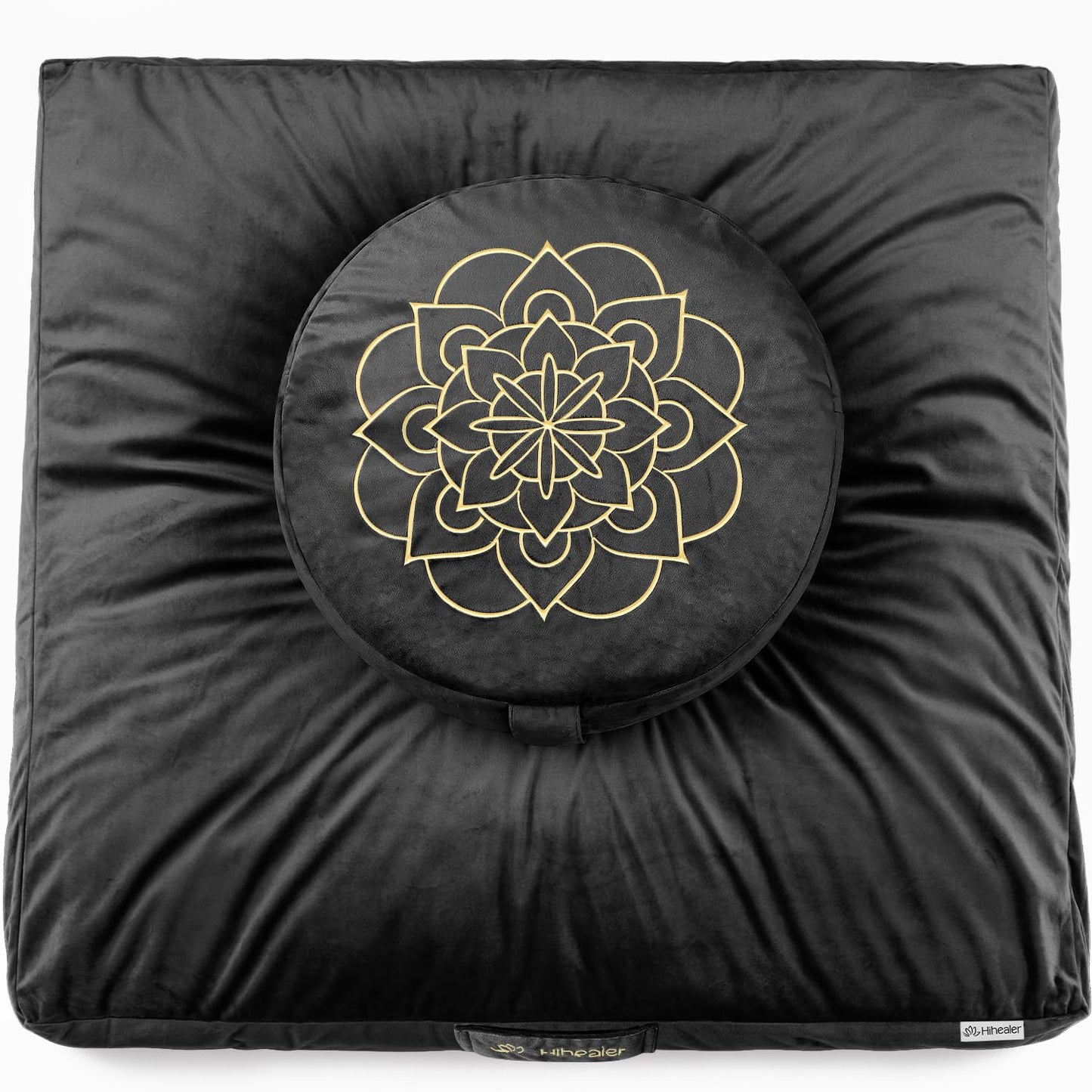 Hihealer Meditation Cushion, Traditional Tibetan Meditation Pillow Velvet Cover - Large Floor Cushion Seating for Adults - Yoga Buckwheat Bolster for Women、Moms