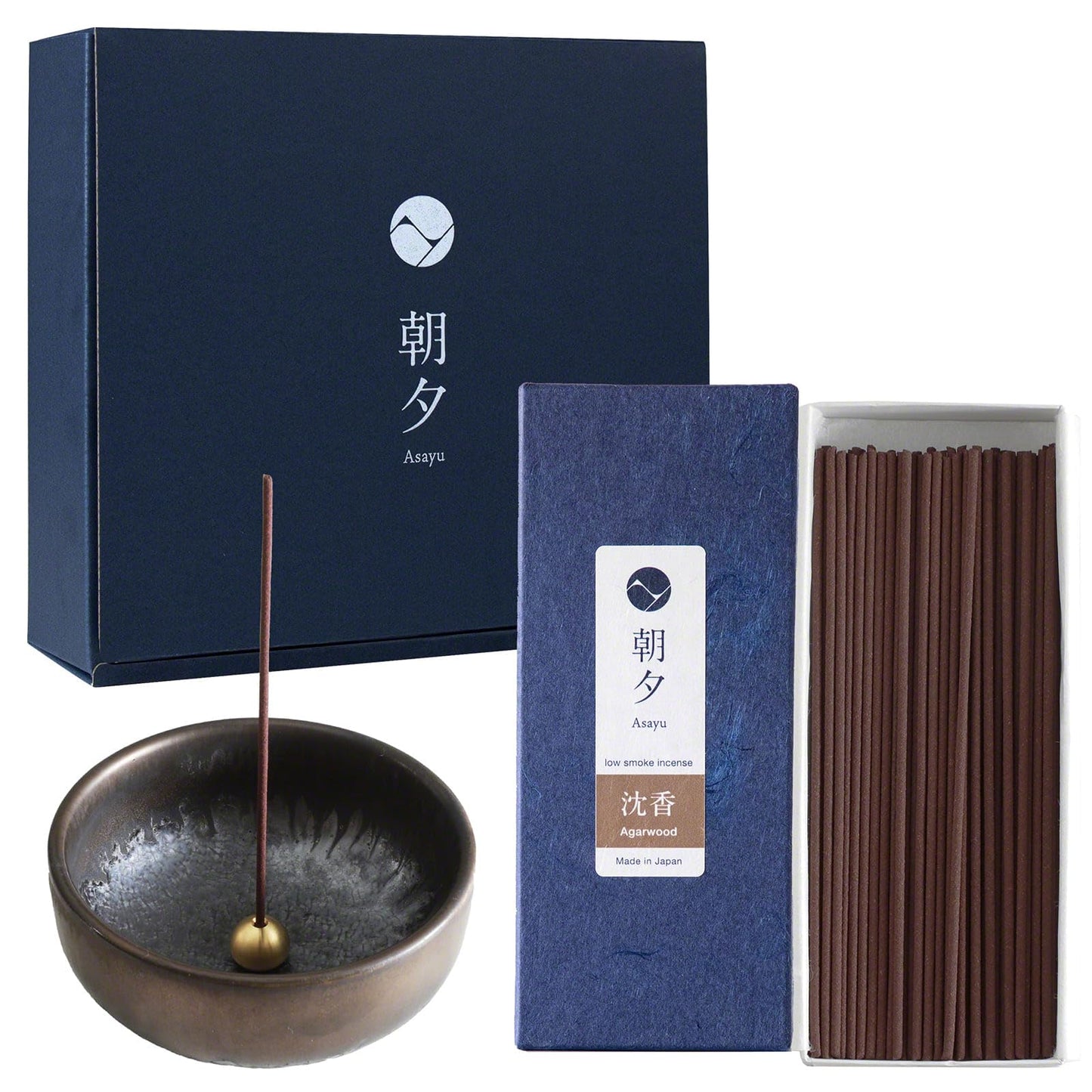 Gift Set: Sandalwood Incense Sticks & Navy Blue Lotus Holder by Asayu Japan