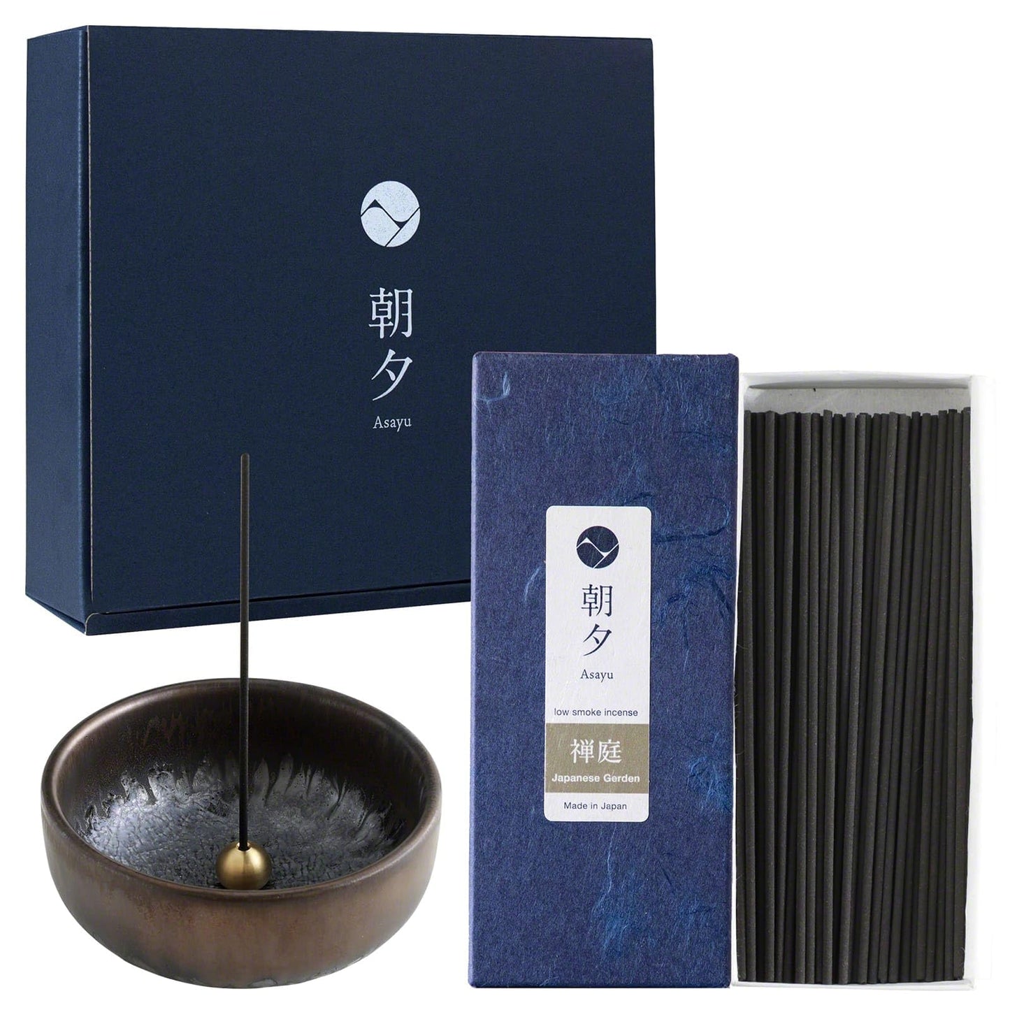 Gift Set: Sandalwood Incense Sticks & Navy Blue Lotus Holder by Asayu Japan