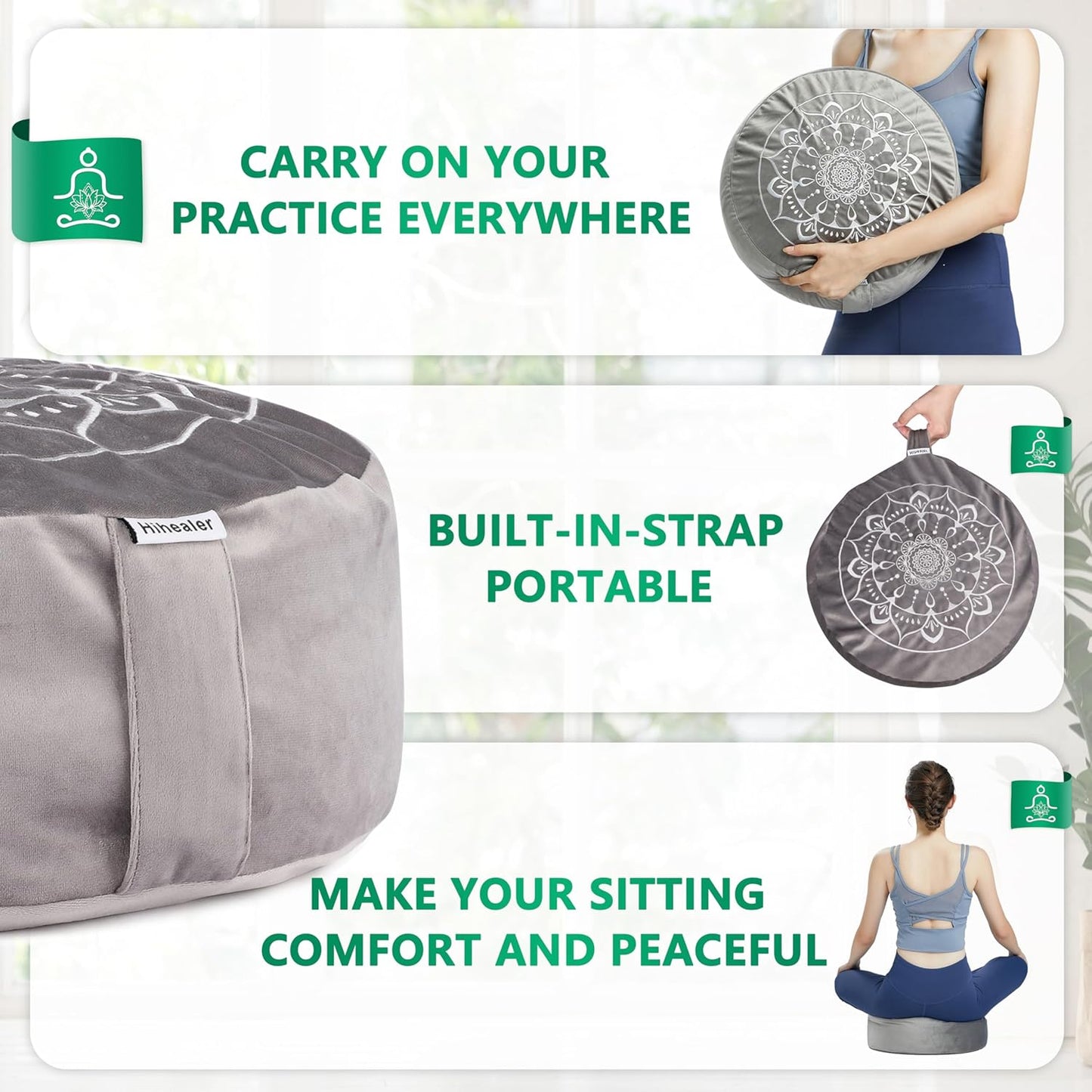 Hihealer Meditation Cushion, Traditional Tibetan Meditation Pillow Velvet Cover - Large Floor Cushion Seating for Adults - Yoga Buckwheat Bolster for Women、Moms