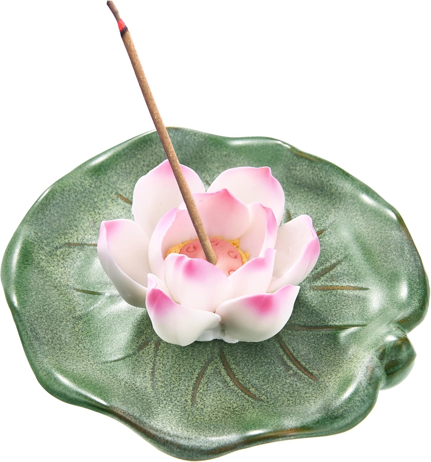 KR. LIF Lotus Incense Holder & Burner, Agarbatti Stand, Detachable Lotus Leaf Incense Tray, Ash Catcher for Altar, Sage & Palo Santo, Ceramic
