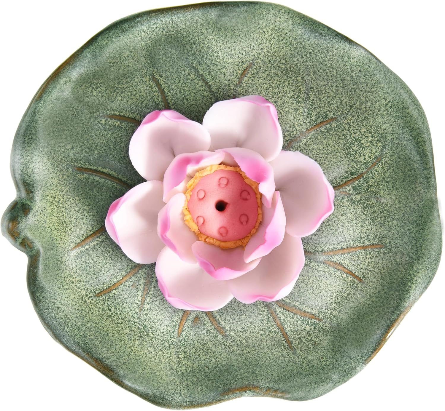 KR. LIF Lotus Incense Holder & Burner, Agarbatti Stand, Detachable Lotus Leaf Incense Tray, Ash Catcher for Altar, Sage & Palo Santo, Ceramic